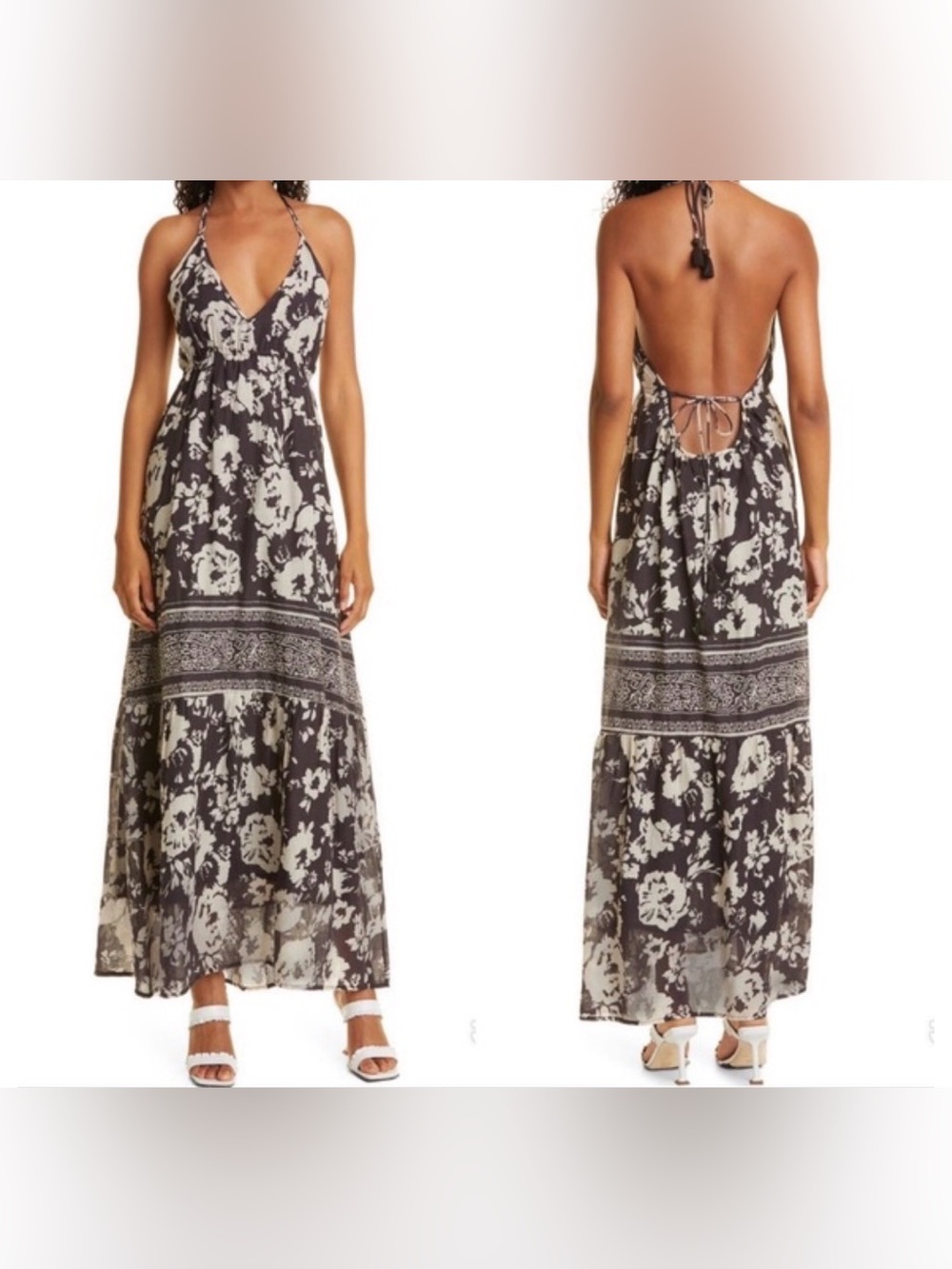 (NWT) ba&sh Paris "Downtown" Floral-Print Cotton-Gauze‎ Halter Maxi Dress M